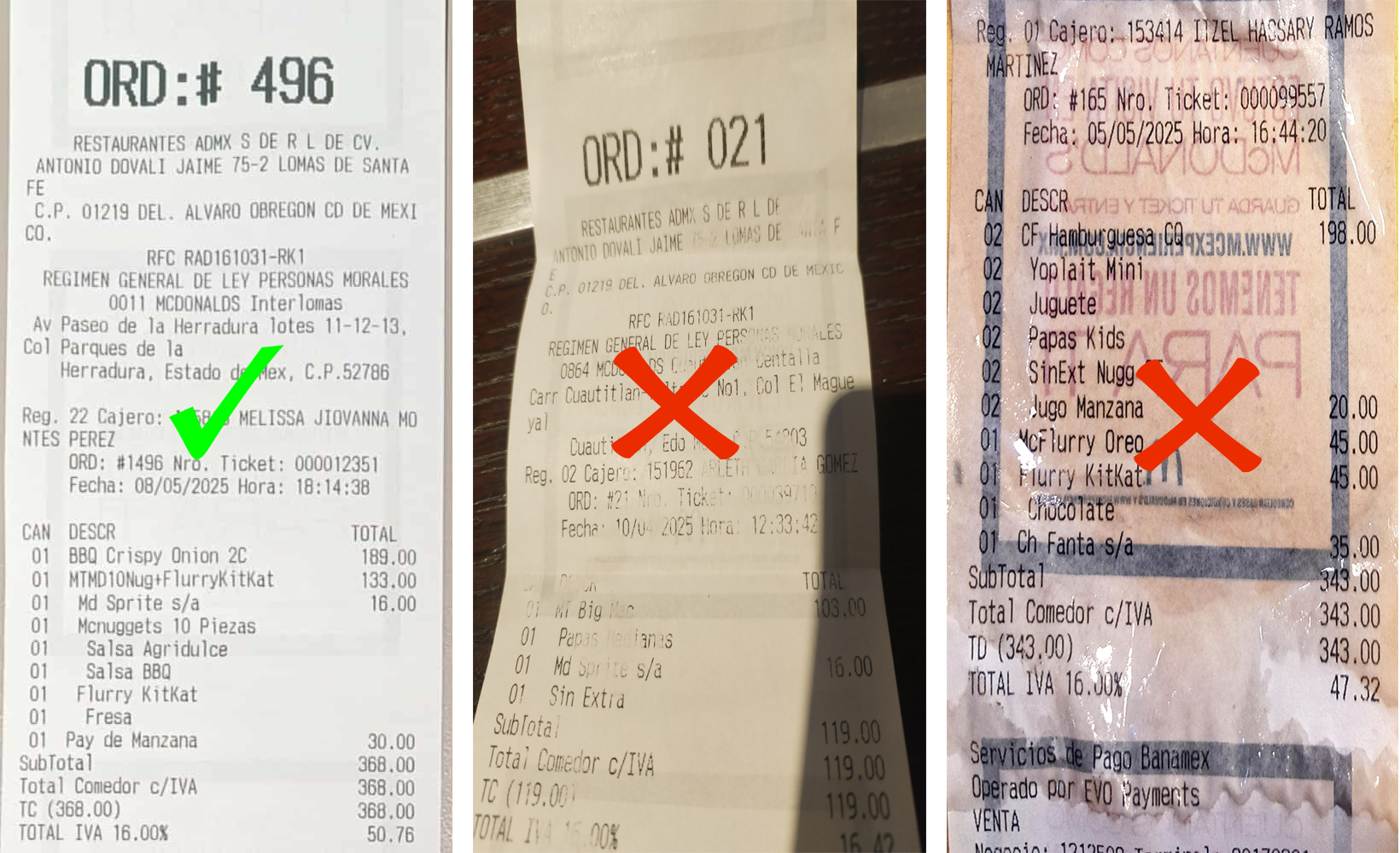 Ejemplo de ticket válido e inválido
